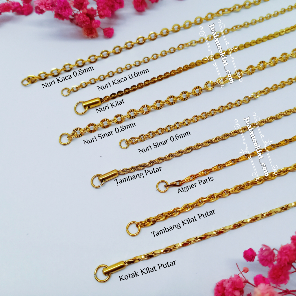 Varian Rantai Kalung Titanium GOLD / Emas Anti Karat 100% import Premium Quality chain jewelry neckl