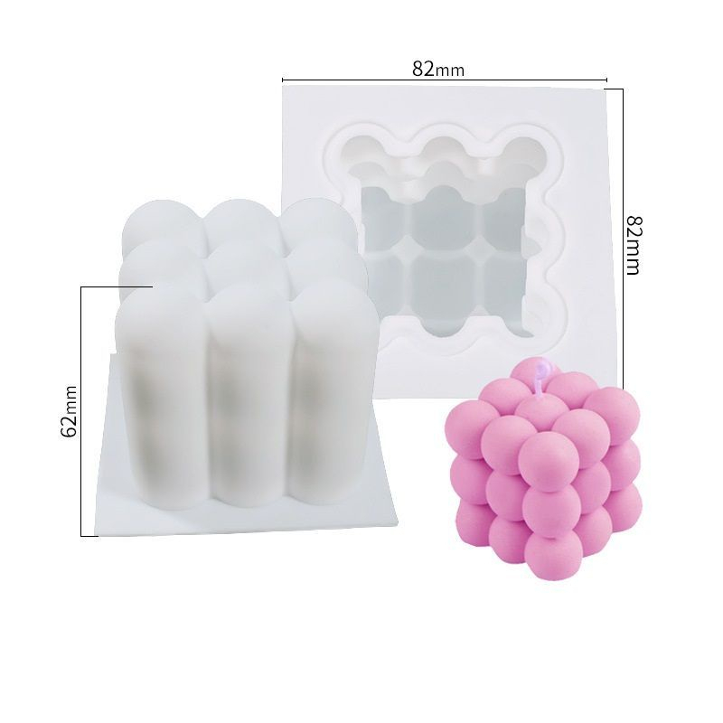 (clashop)Cetakan Lilin Cube Bubble Cetakan Lilin Aromaterapi Kubus Lilin Sabun Mould / 3D Silicone Candle Mold