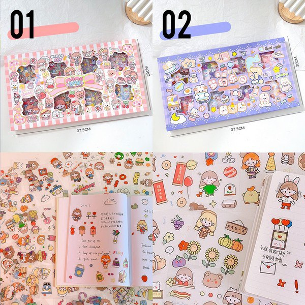 LIN128 - 200 Lembar Stiker Motif Kartun Korea Lucu Anti Air Dekorasi Handbook Scrapbook DIY Waterproof