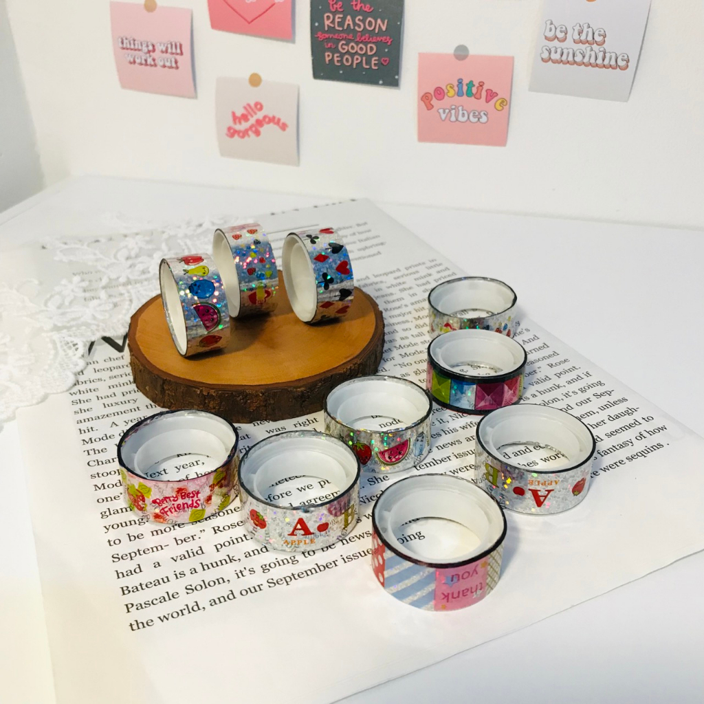 

1 pcs washi tape glitter silver bergambar untuk dekorasi scrapbook jurnal kit bullet journal