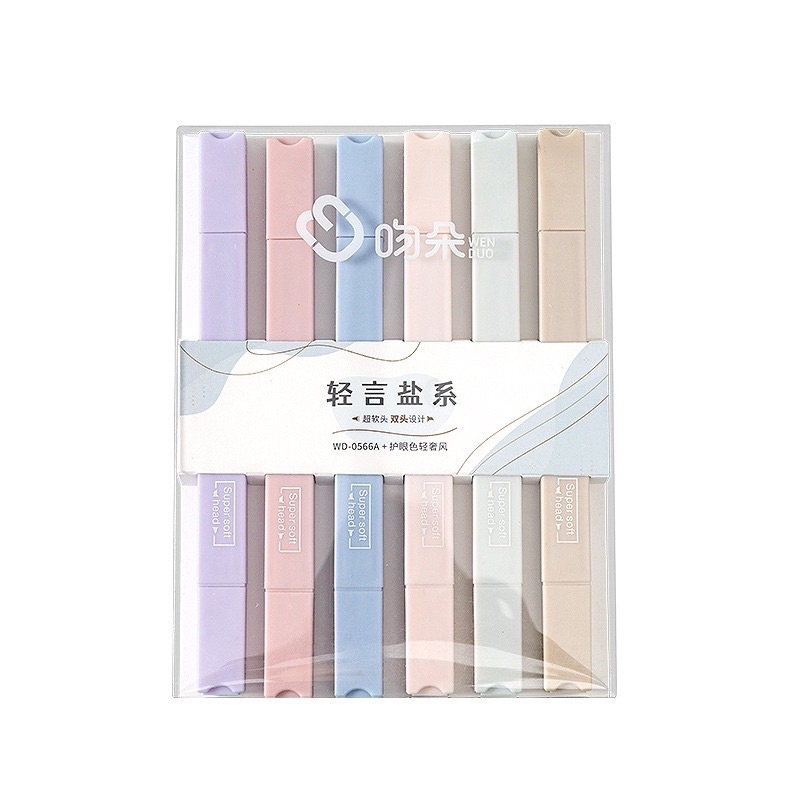 (clashop)stabilo 6pcs kepala 2in1 / Kotak Spidol Highlighter Dua Sisi Warna Permen Macaron Untuk Stationery Sekolah / Kantor