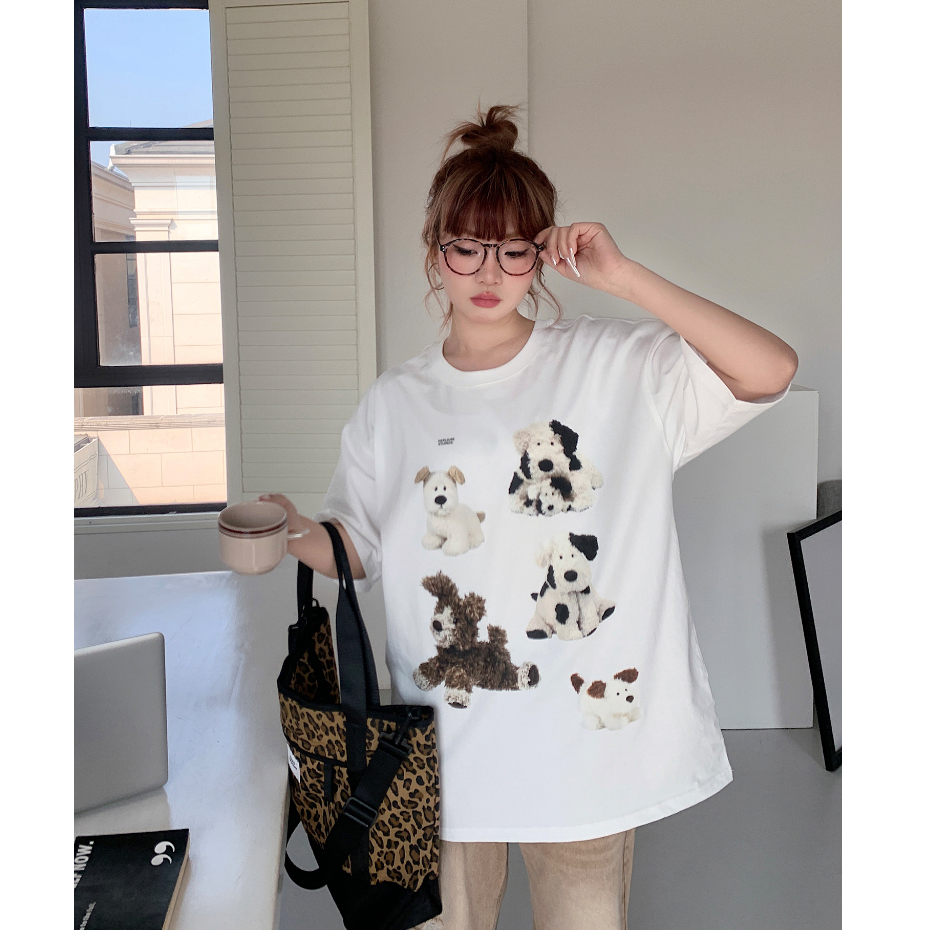 baju kaos putih wanita korean style lengan pendek cartoon motif printed t-shirt import baju kaus wanita