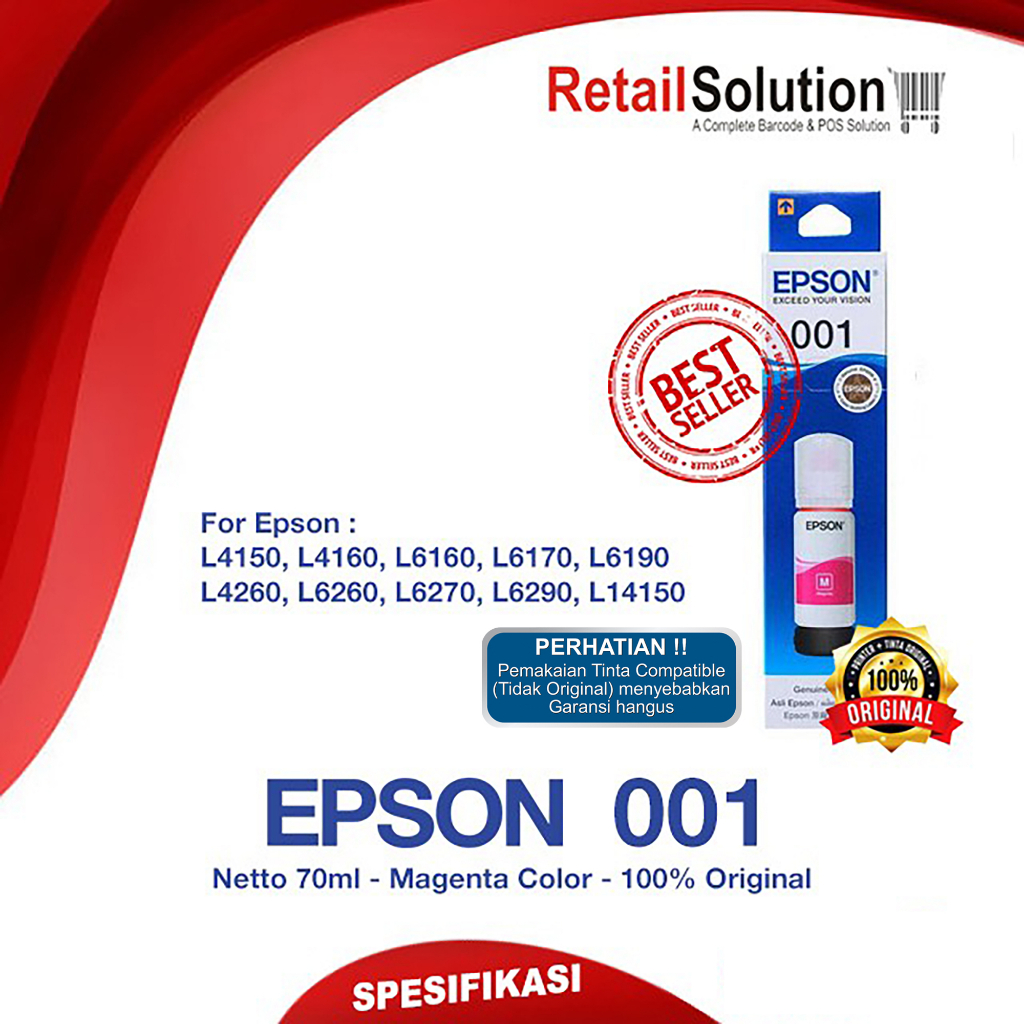 Tinta Epson 001 Magenta Original - Tinta L4150 L4160 L6160 L6170 L6190