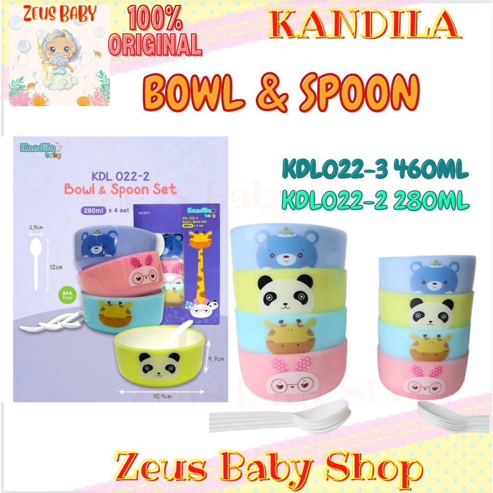 ZEUS - Kandila Baby Bowl &amp; Spoon Set isi 4pcs 460ml KDl022-3 - Mangkok Dan Sendok MPasi Bayi