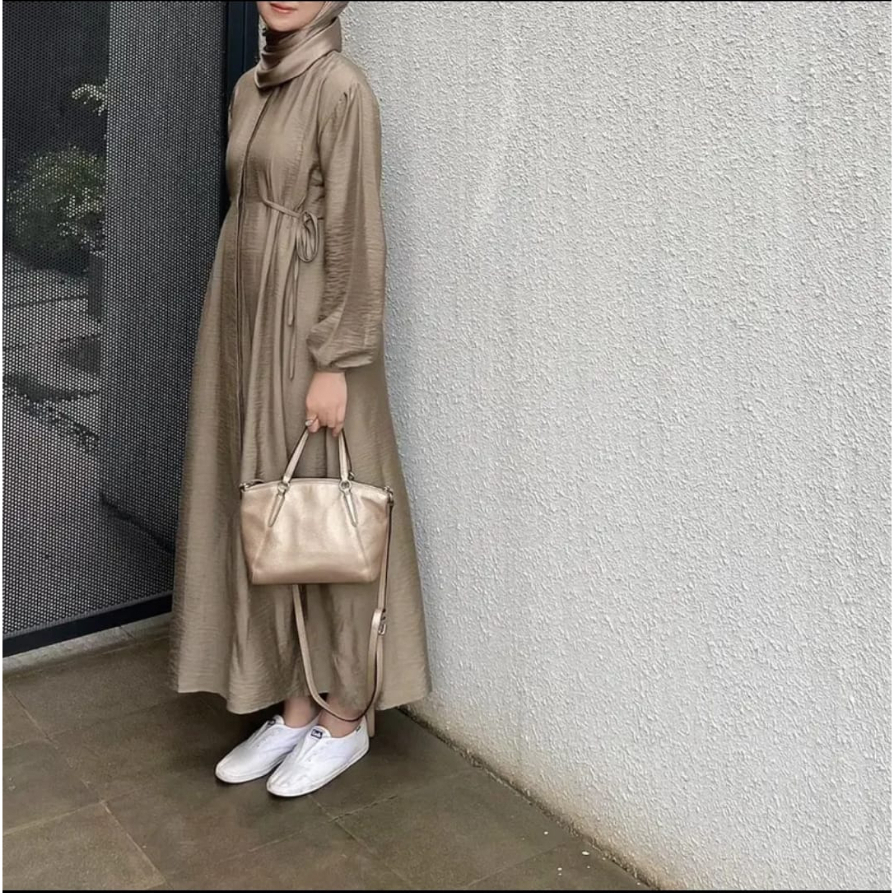 ICH - Gamis Midi Dress Trisha Polo Linen Tali Samping Korean Casual Style