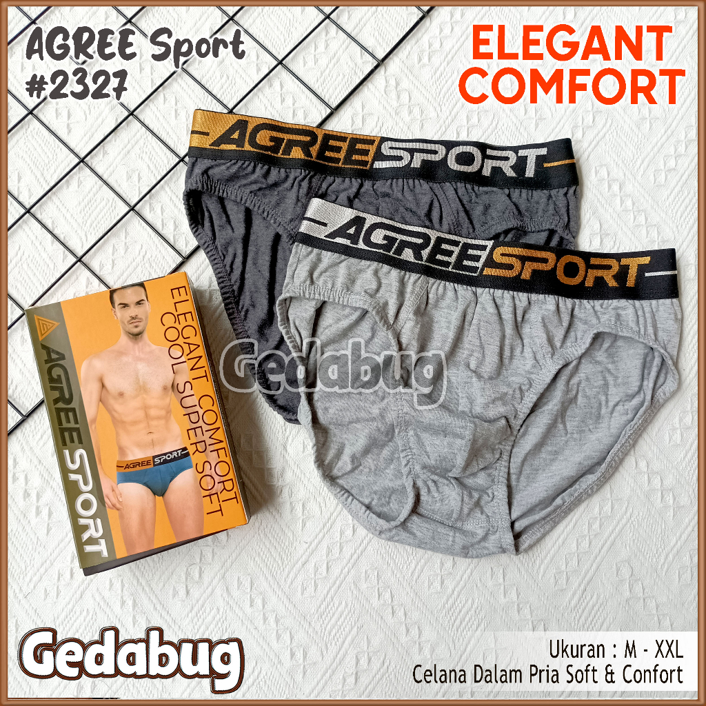 [ 2 pc ] CD Pria Agree Sport 2327 | Celana dalam Segitiga Karet Boxer | Gedabug