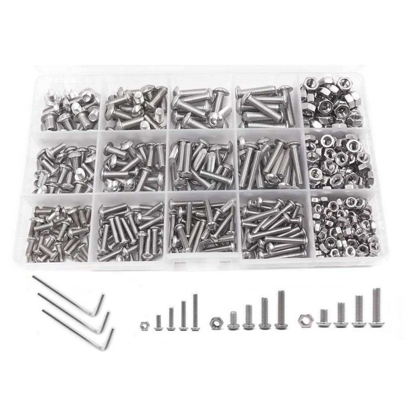 500pcs Baut Soket Mur dan Mur Stainless Steel 304 Hex Socket Bolt and Nuts Set M3/M4/M5