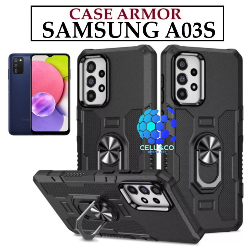 Case Armor SAMSUNG A03S Iring Cincin Magnetic Kesing Hp Protect kamera Premium Hard Case Standing Robot Pelindung Kamera