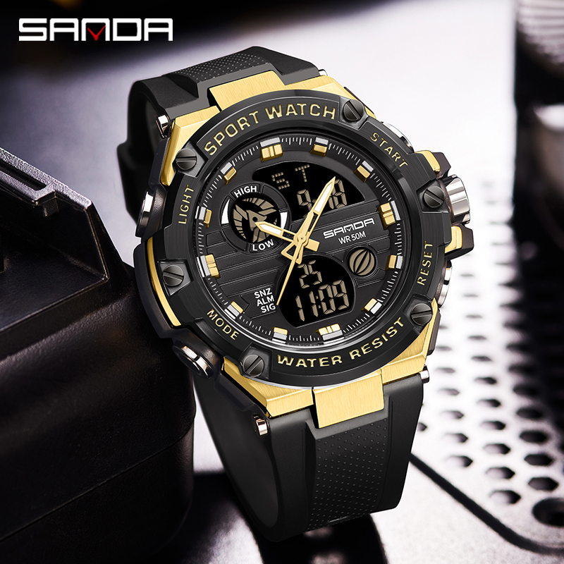 SANDA 3196 Jam Tangan Pria Digital Analog Sport EL Backlight Tali Rubber Anti Air WATCHKITE WKOS