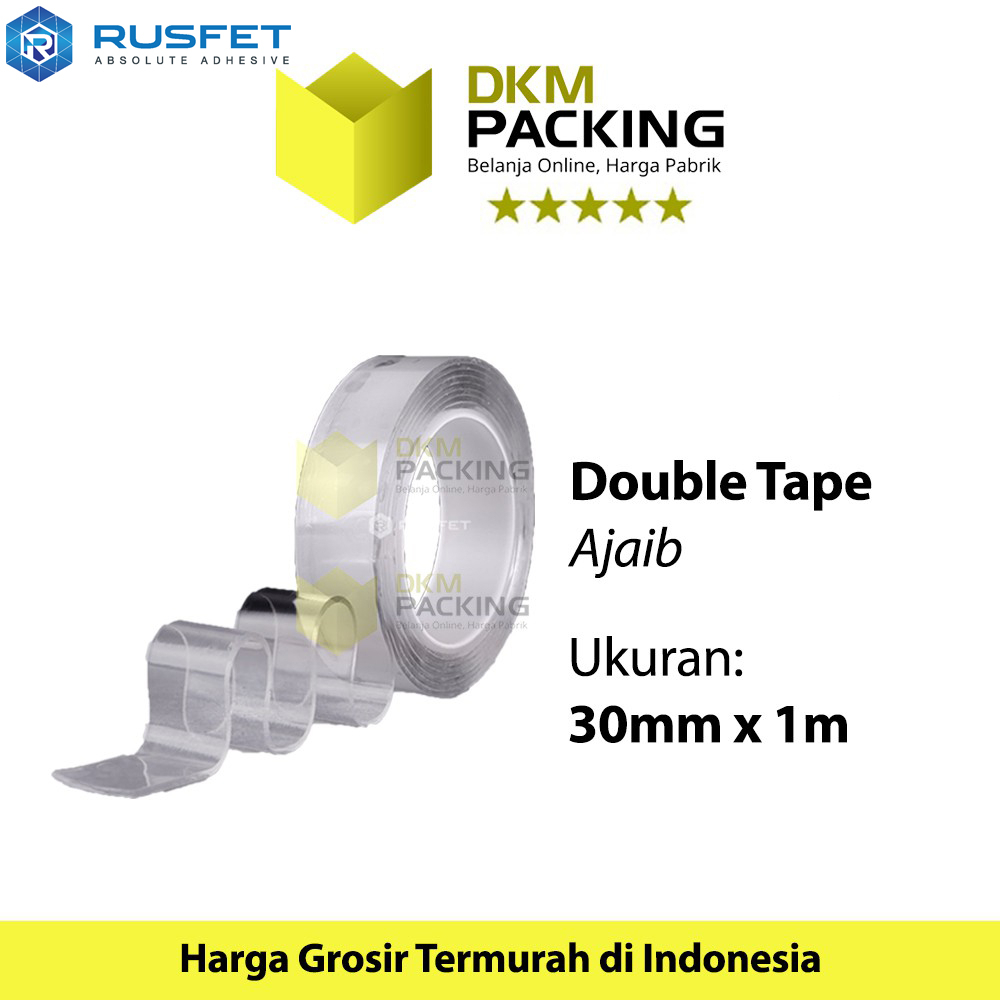 

DOUBLE TAPE AJAIB 30mm x 1m SUPER KUAT STRONG ADHESIVE REUSABLE ACRYLIC RUSFET TERMURAH /SATUAN