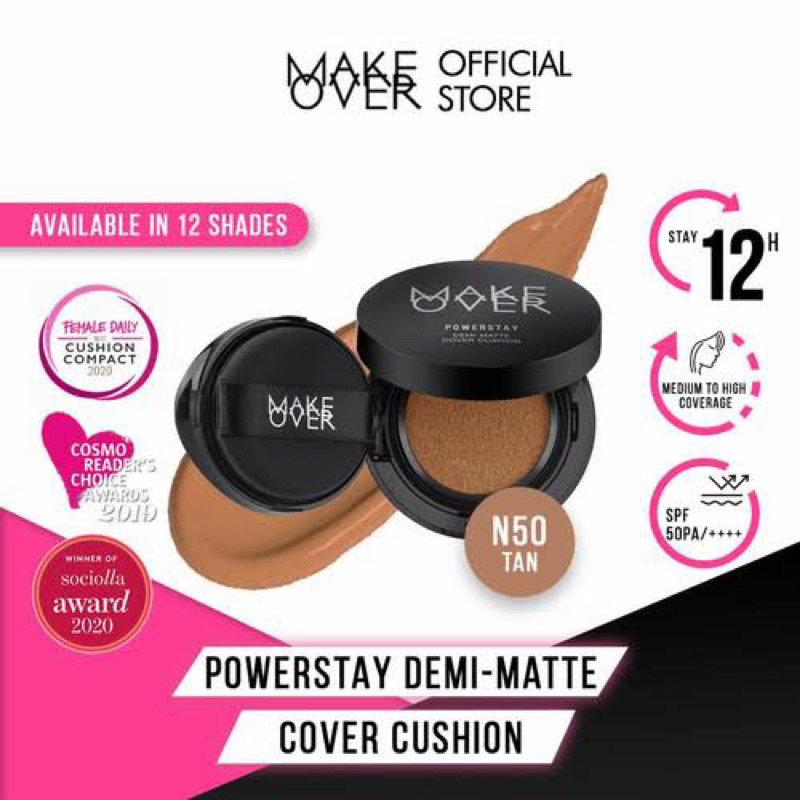 [Khusus N50 Tan] MAKE OVER Powerstay Demi-Matte Cover CUSHION 15 g