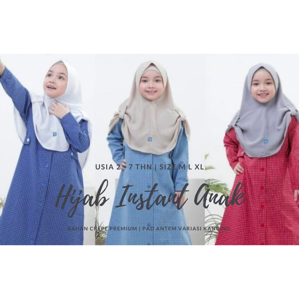 Hijab Instant Anak Nubi Pet Antem Crepe Premium usia 2 - 8 tahun / Kerudung geblus Anak Sekolah TK PAUD