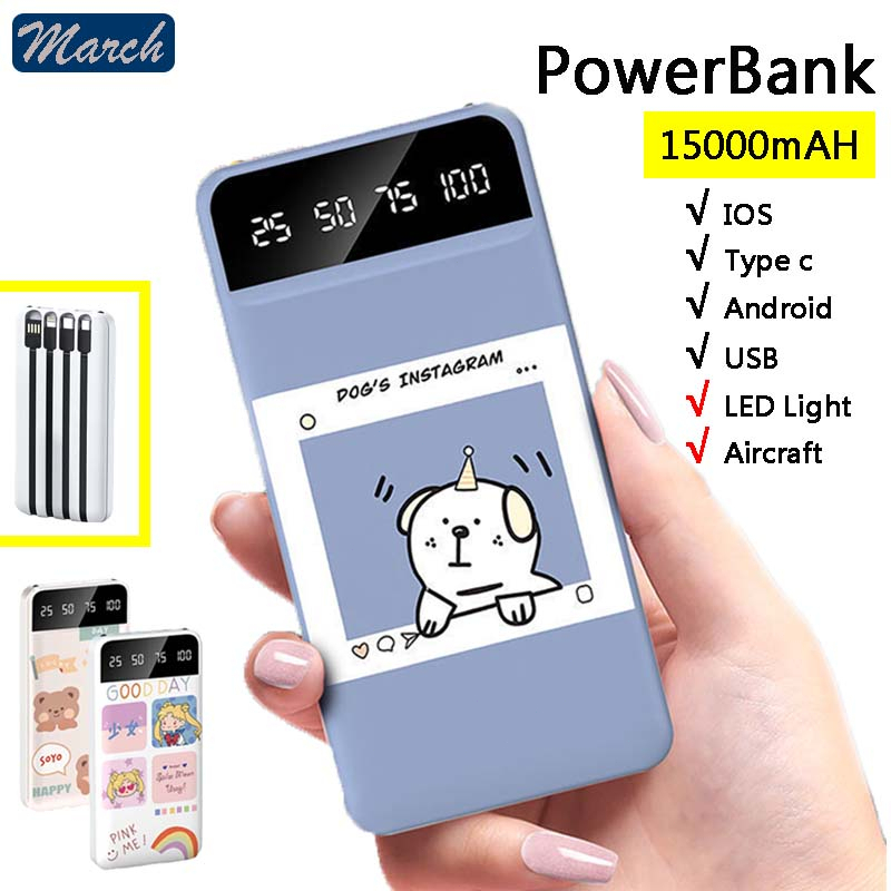 PowerBank Mini 15000mAH Power Bank 4 Kabel Power. Bank XIAOMI Powet Bank TYPE C Powerbeng IOS MICRO Pawerbank ANDROID Own Line Fast Charging Minipowerbank IPHONE 11/12/13/14 PRO MAX SUMSUNG VIVO OPPO HUAWEI Pawer Bank Murah mini Bisa Dibawa Naik Pesawat