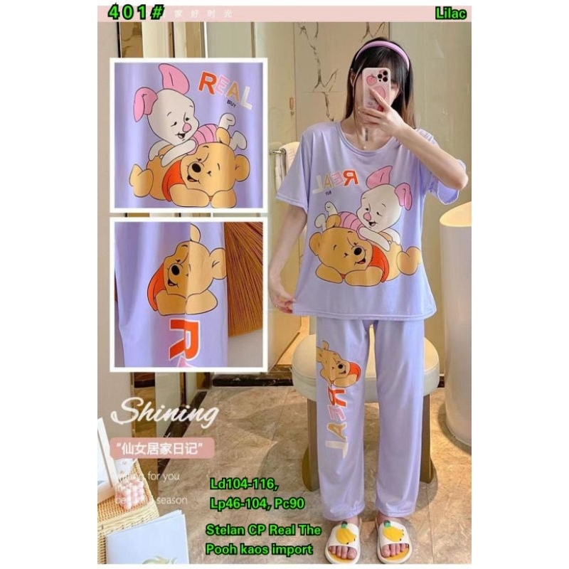401  stelan Cp Real The Pooh kaos import (Fashion Dewasa)
