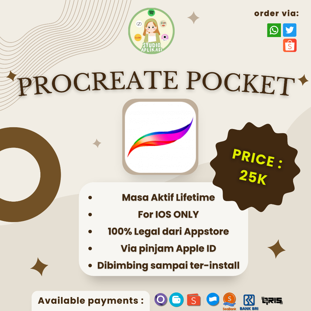 [iOS ONLY] APLIKASI PROCREATE POCKET APP BELAJAR STUDYGRAM PRO PREMIUM PAID VIP PRO