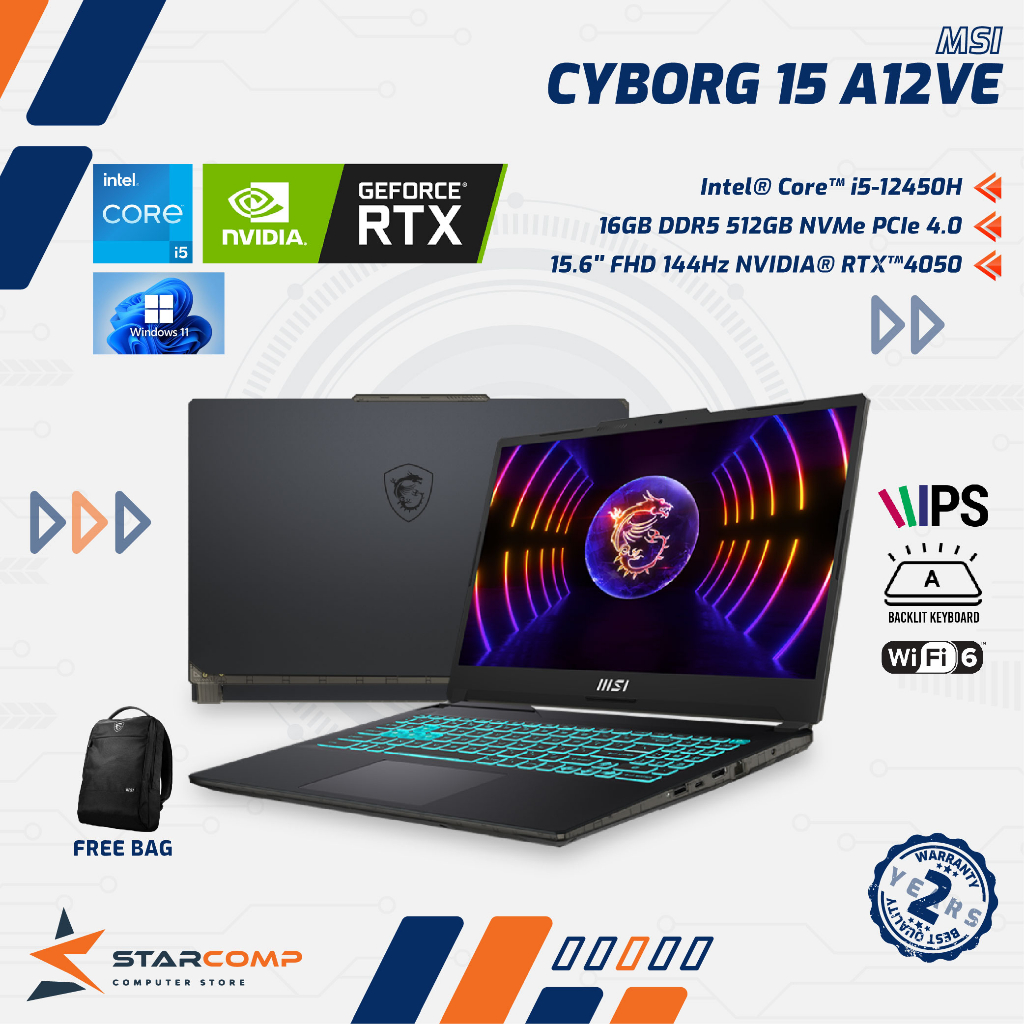 MSI Cyborg 15 A12VE i5-12450H 16GB 512GB RTX4050 15.6&quot; FHD 144Hz W11