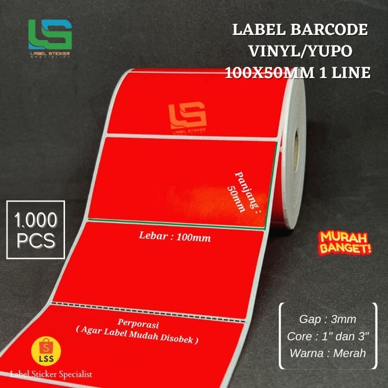 

Label Vinyl 100X50 MM 10x5 CM Label Yupo 100X50 MM Isi 1000 PCS Merah