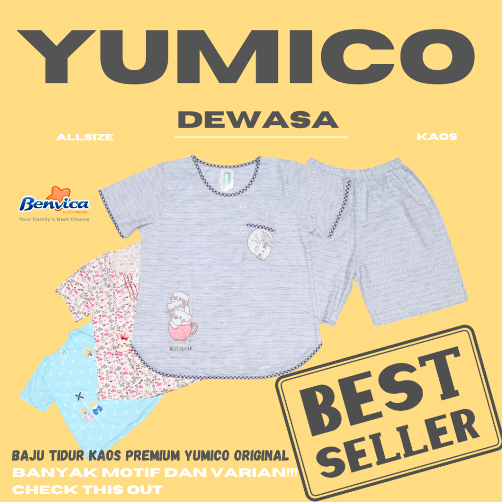 BAJU TIDUR SETELAN CELANA PENDEK KAOS PREMIUM YUMICO ALL SIZE