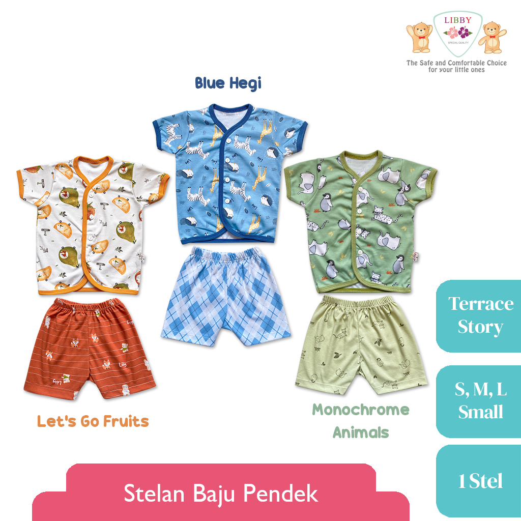 LIBBY Setelan Baju Pendek - Celana Pendek Motif (1 setel) | Ukuran Kecil