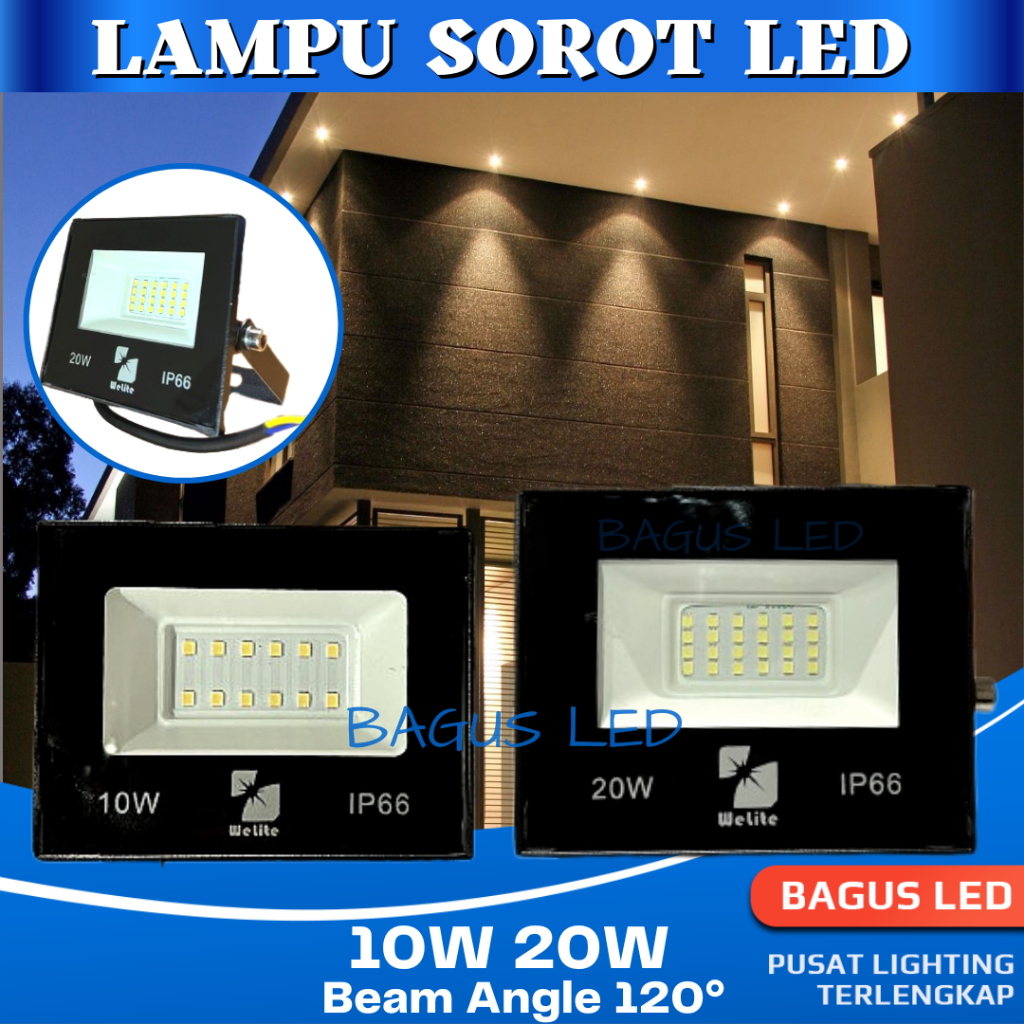 Lampu Sorot Tembak Flood Light LED 10W 20W Indoor Outdoor Garansi