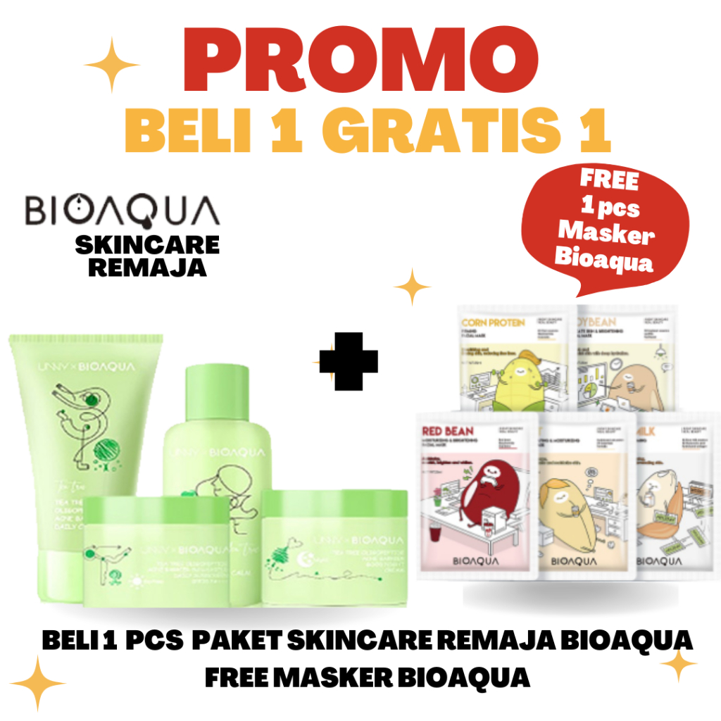 [PROMO+Masker Bioaqua] BIOAQUA Skincare Remaja | Paket Niacinamide Glowing &amp; Brightening | Tea Tree Oligopeptide Acne Set