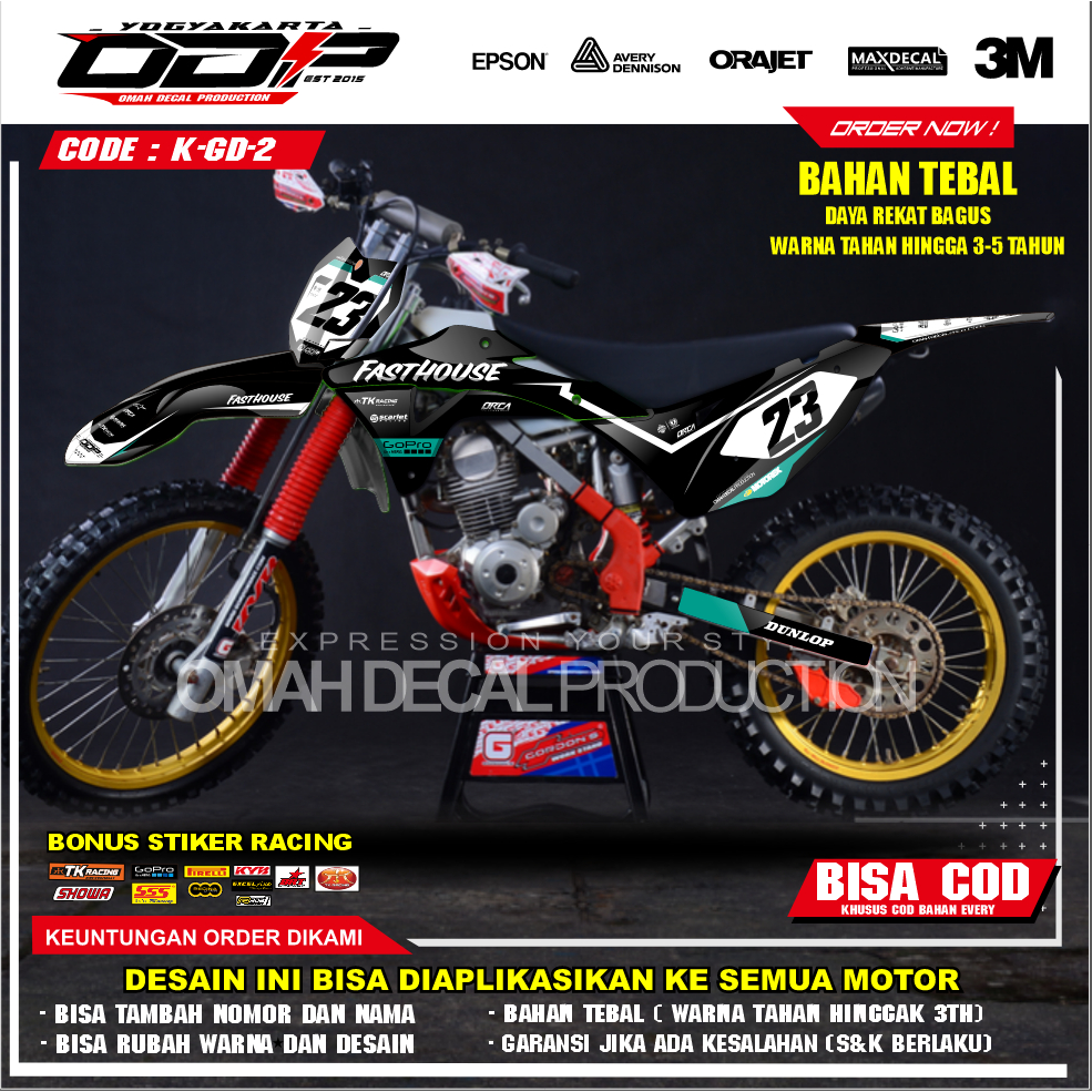 DECAL GORDON FULL BODY AKSESORIS VARIASI STICKER MOTOR KAWASAI KLX GORDONS DEKAL MOTIF SUPERMOTO STI