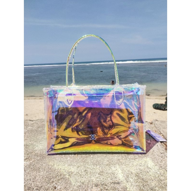 totebag mika pvc hologram ziper besi ( amora )