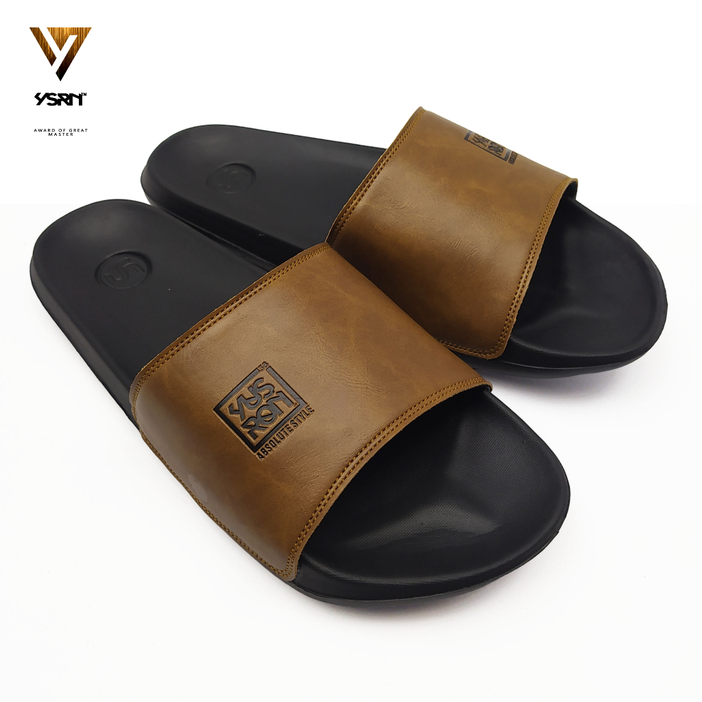 Sandal Slide Pria Line Art  Yusron | Sandal Pria Slide Slip on  | Slippers | Sendal Selop Cowok Laki