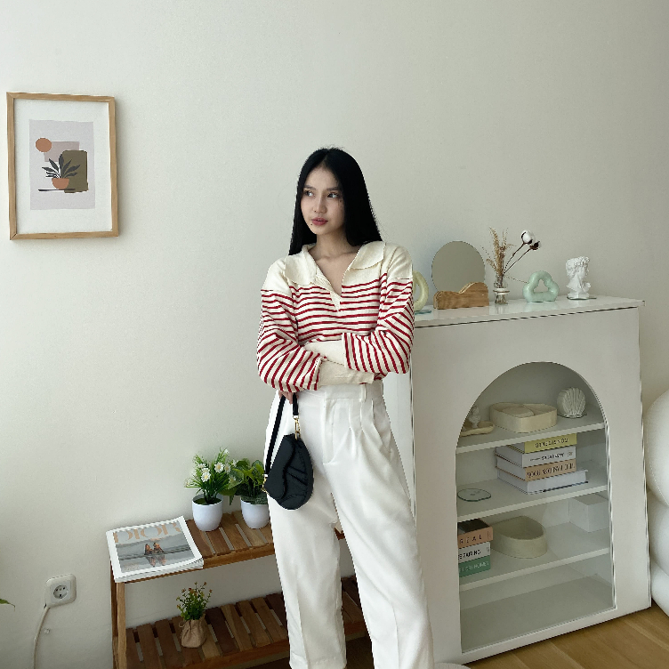 Gwenny Sweater - Casual Top - Sweater Stripes - Korean Style