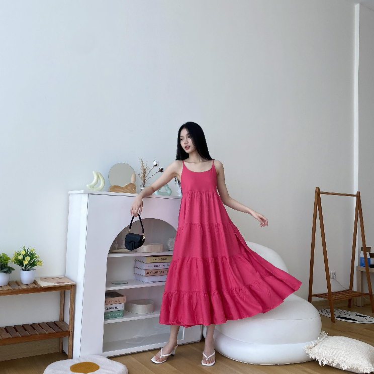 Sava Flowy Dress - Dress Wanita Midi - Casual Dress - Dress Korean Style