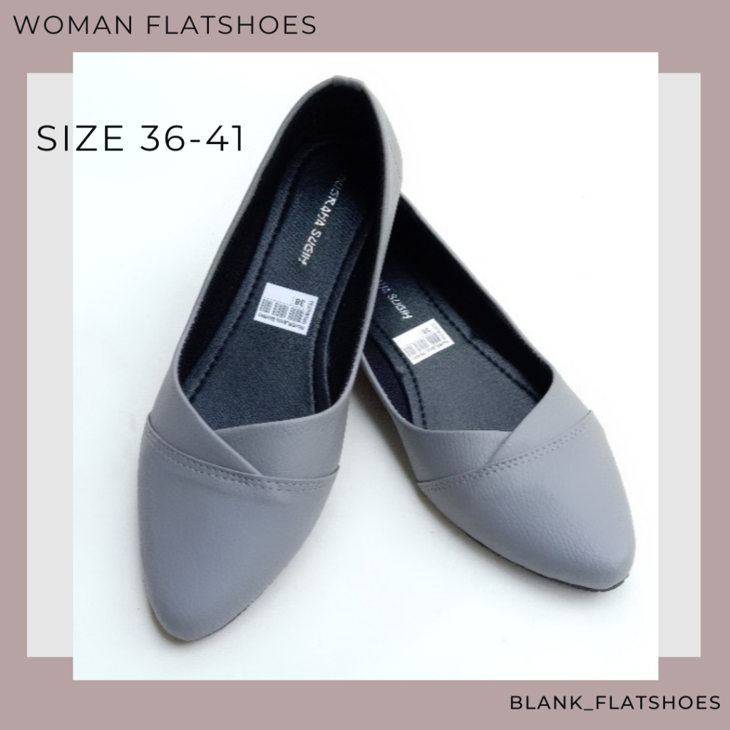 Sepatu Flat Shoes Pansus Wanita Slip On Polos Kasual Kerja Ukuran 36 - 41