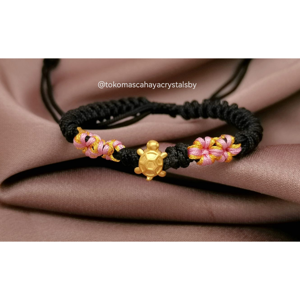 Gelang Charm Kura Kura Emas kadar 24k HK Hongkong 999% 999 &amp; Gelang Serut (Pandora / Kepang)