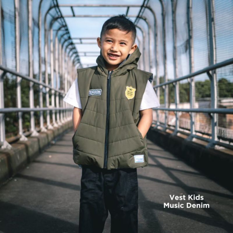 Rompi Armor Hoodie Parasut Vest Kid 1-12 Tahun Music Denim