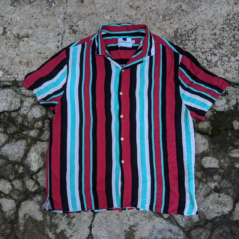 Kemeja topman strip colourblock loop collar