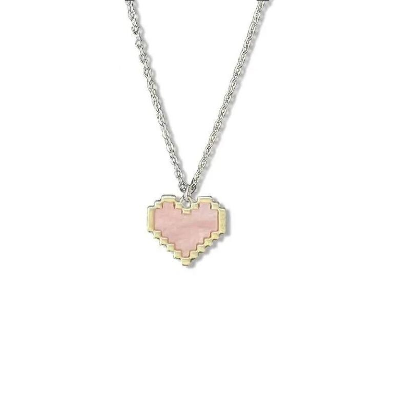 Kalung love warna necklace love pixel pinky game heart hati pink mosaic sweet