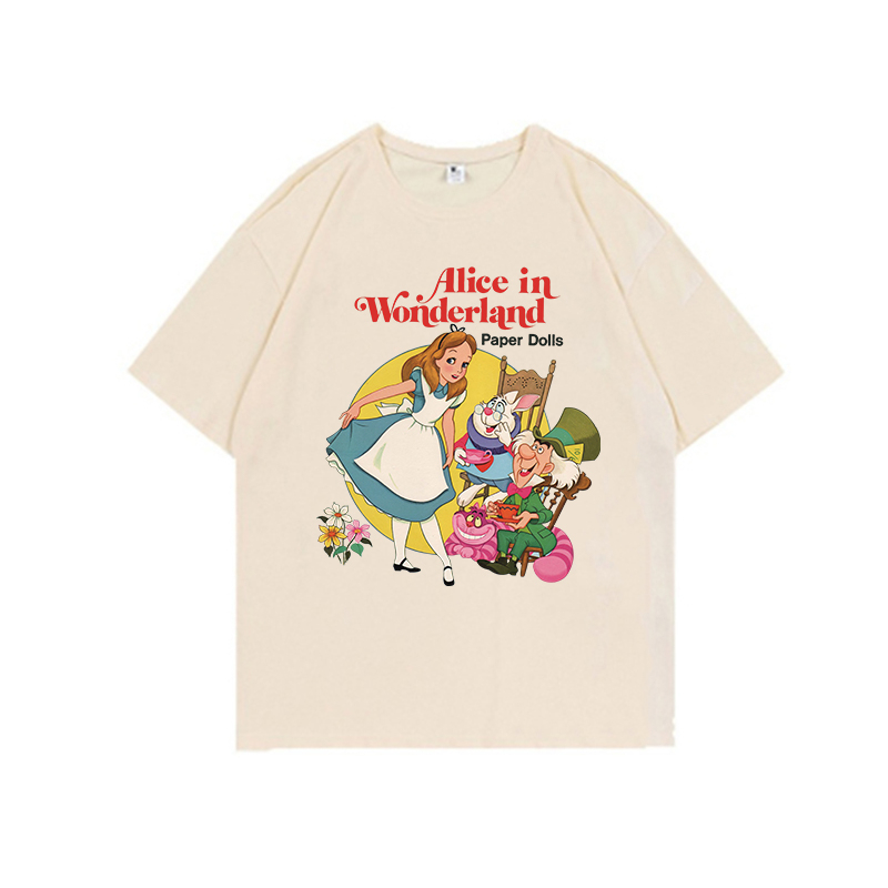 Kaos Atasan Wanita Lengan Pendek Oversize Alice In Wonderland Printed T-shirt Baju Wanita Kekinian Korean Style