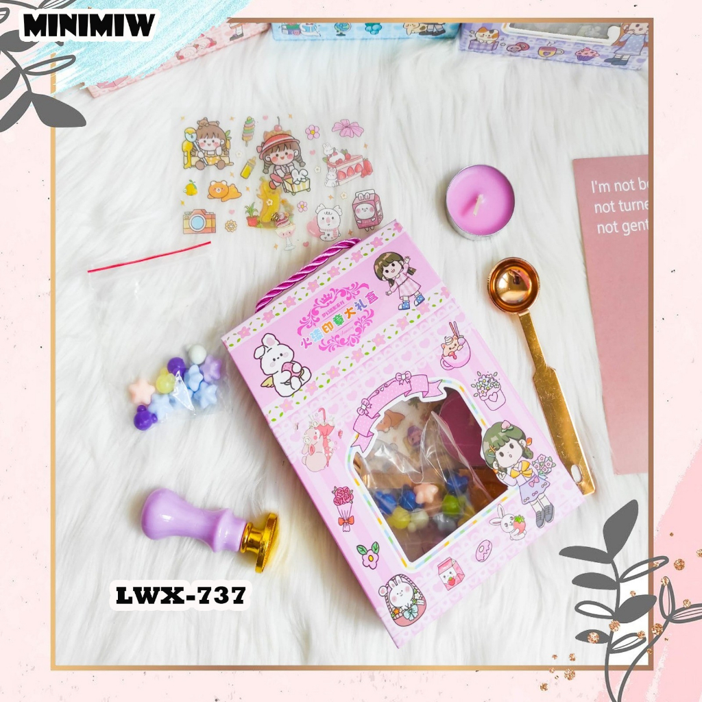 PAKET DIY SEAL WAX + STICKER LWX-737 Daily Manual Cute Pattern Decorative Tape Sticker Gift CRAFT BY MINIMIW