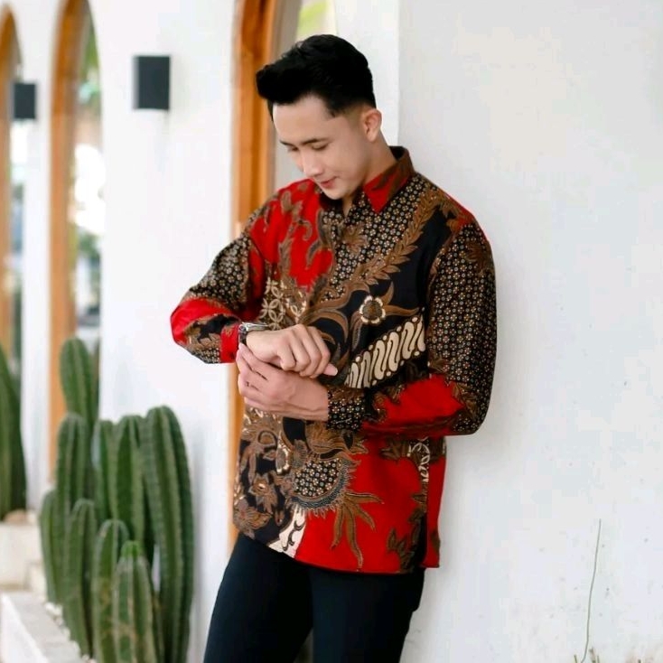 Kemeja Batik Pria Modern Lengan Panjang Casual Modis Slim Fit Trendy Batik Tejo Anom