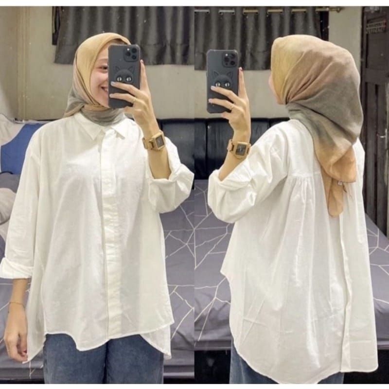 kemeja linen wanita karina shirt // kemeja wanita kancing belakang / Rika top line