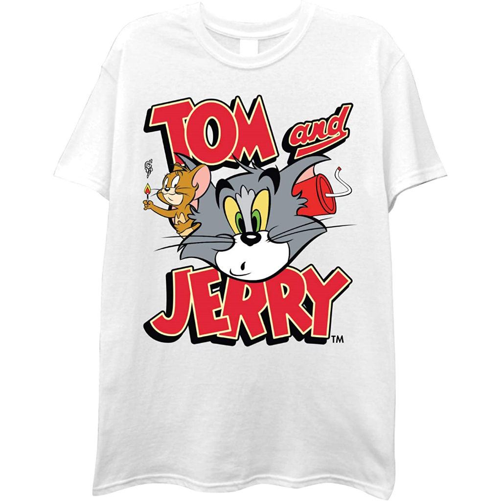 Baju Kaos Mens Tom & Jerry Battle Shirt - Classic Hanna-Barbera Tee - Vintage 80s 90s Cartoon Chase 