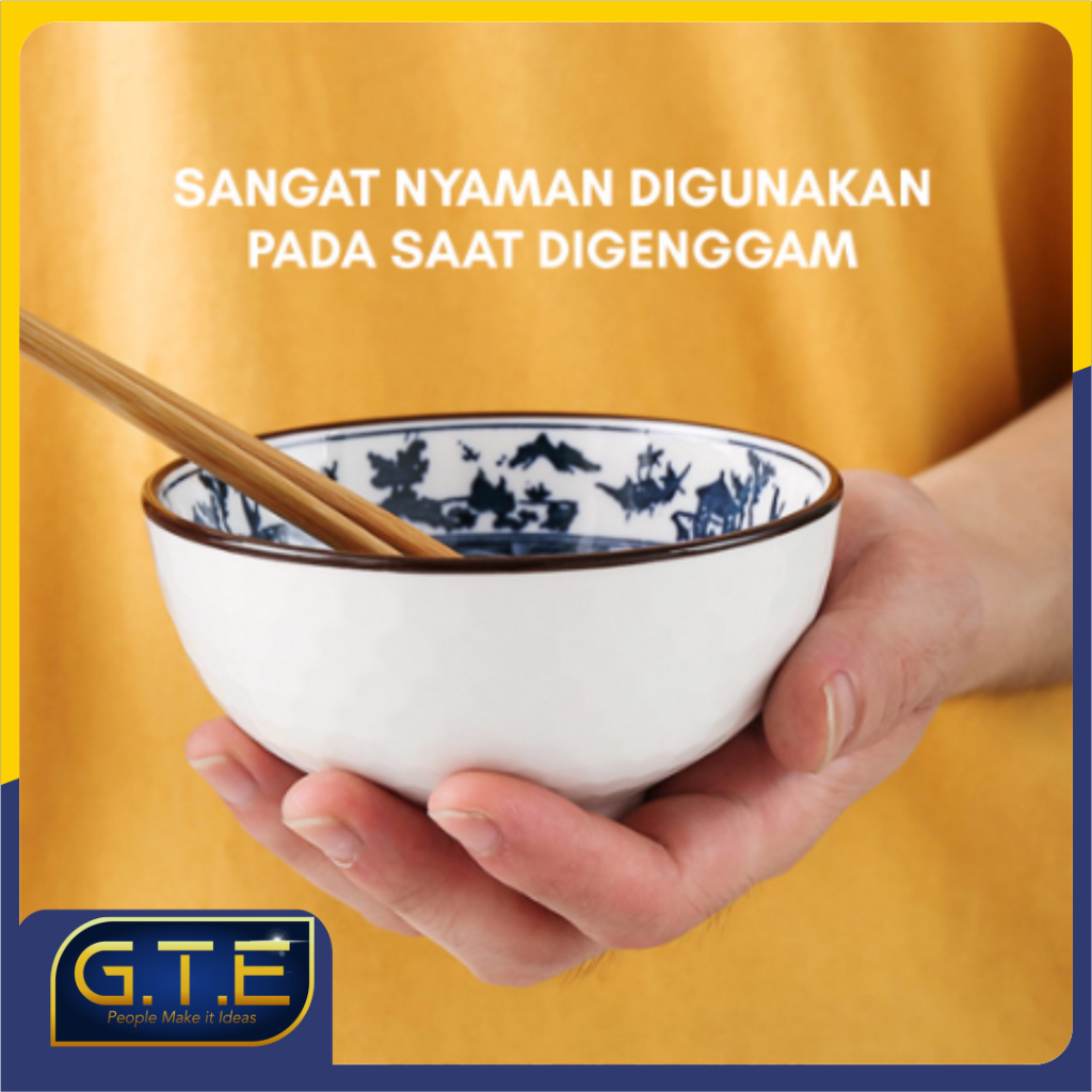 Souvenir mangkuk set peralatan makan porselen biru dan putih bermutu tinggi mangkuk keramik kotak hadiah mangkuk Jepang