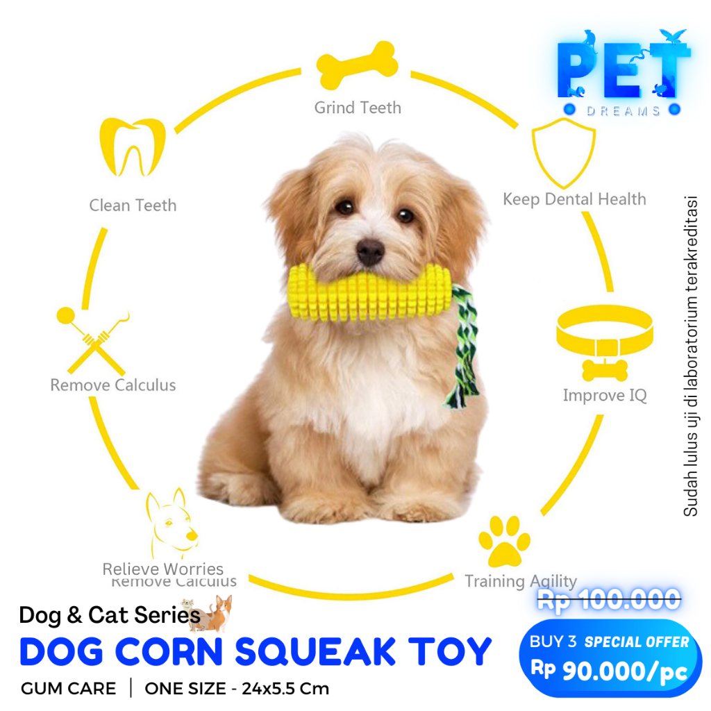 MAINAN ANJING JAGUNG GIGIT BUNYI TALI GIGITAN PEMBERSIH GIGI DOG PUPPY CHEW ROPE DENTAL TOY