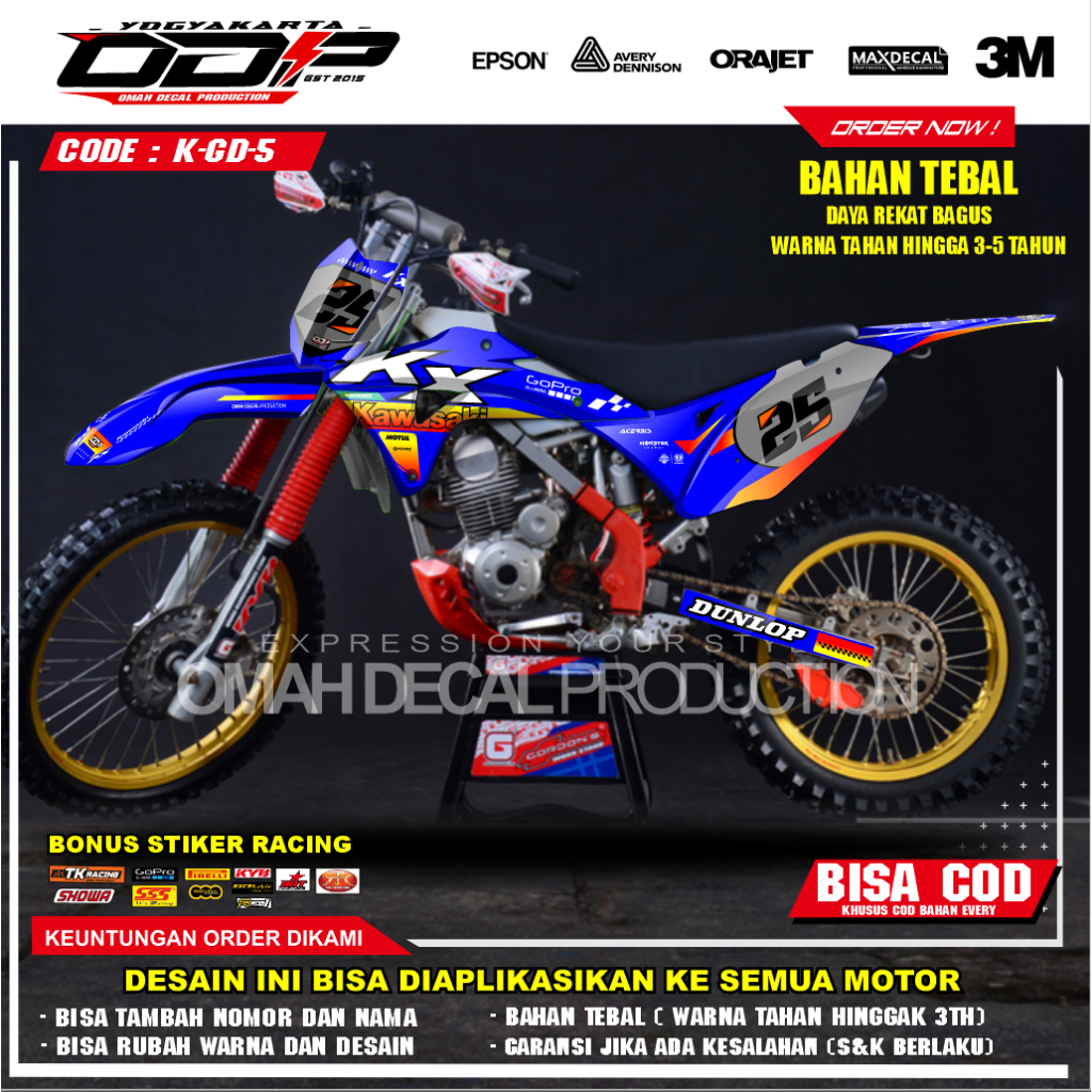 DECAL GORDON FULL BODY AKSESORIS VARIASI STICKER MOTOR KAWASAI KLX GORDONS DEKAL MOTIF SUPERMOTO STI