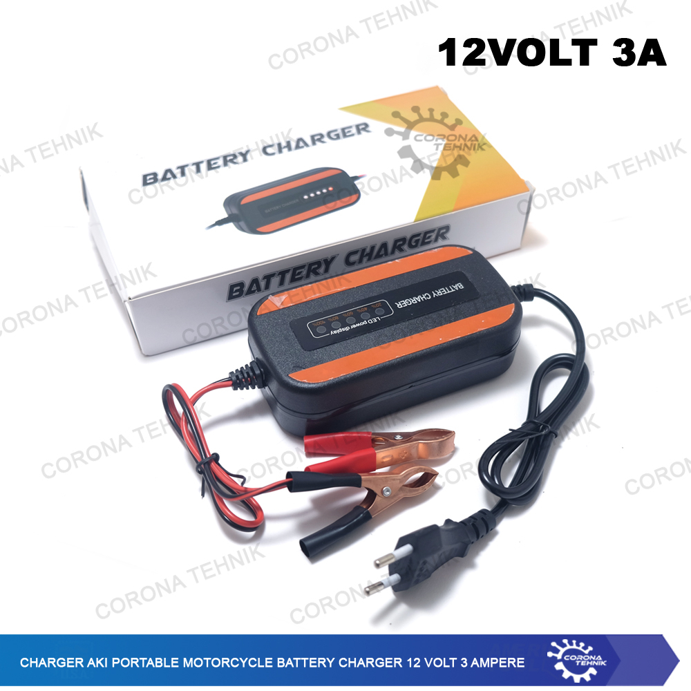 Motorcycle Battery Charger 12 Volt 3 Ampere - Charger Aki Portable