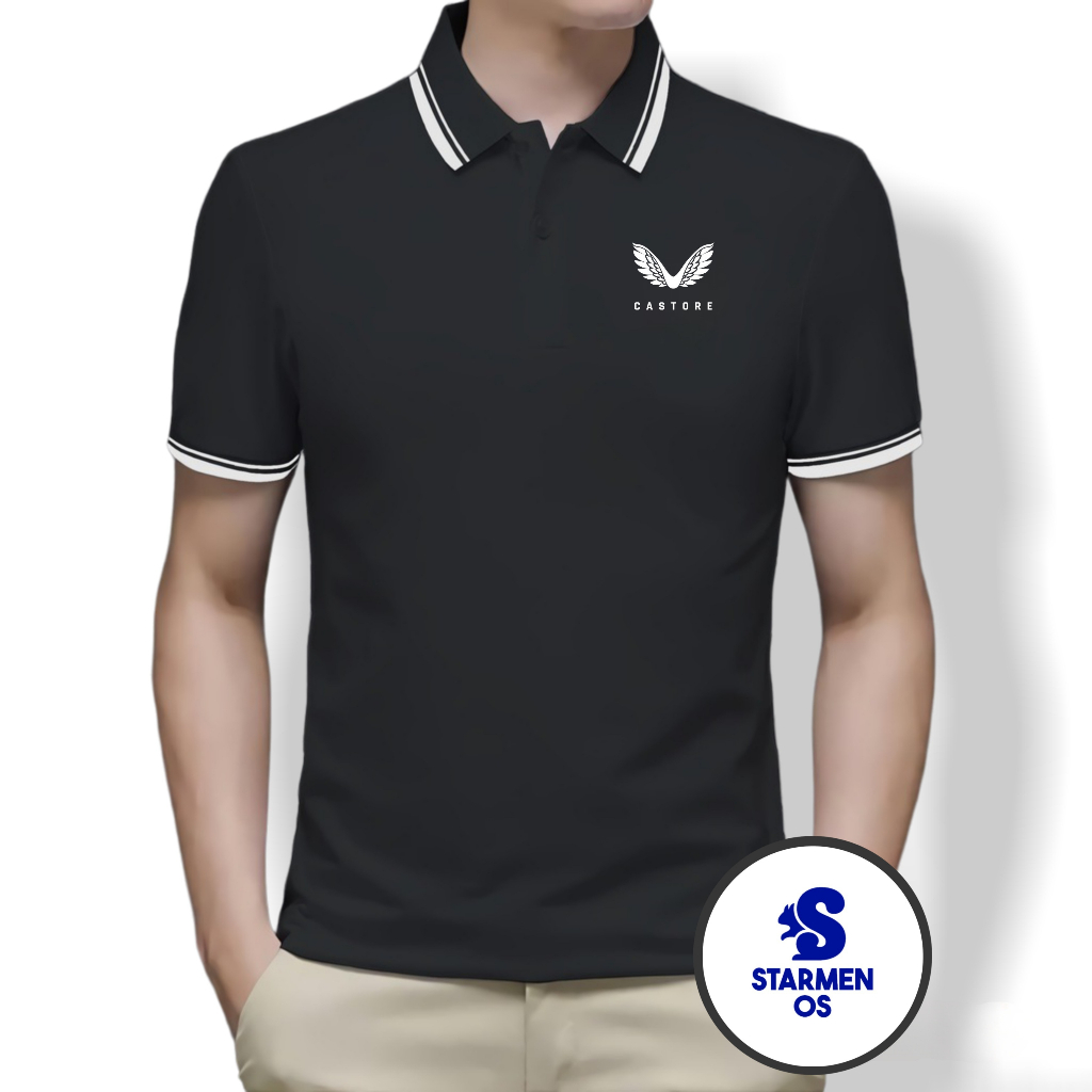 Kaos Polo Shirt Pria Kerah List Putih CASTORE