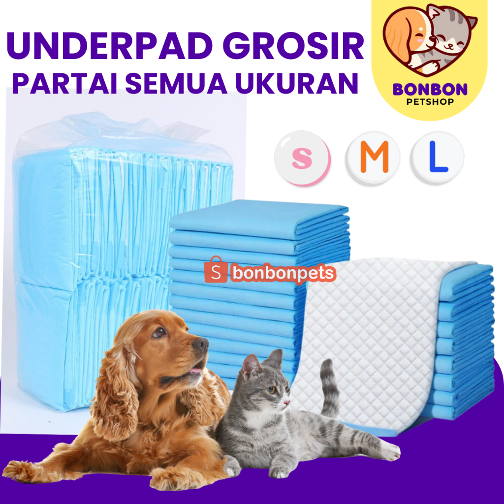 Underpads Alas Pipis Kucing Anjing Popok Tahan Bocor Bahan Tebal Underpad pad hewan 1 paket dus