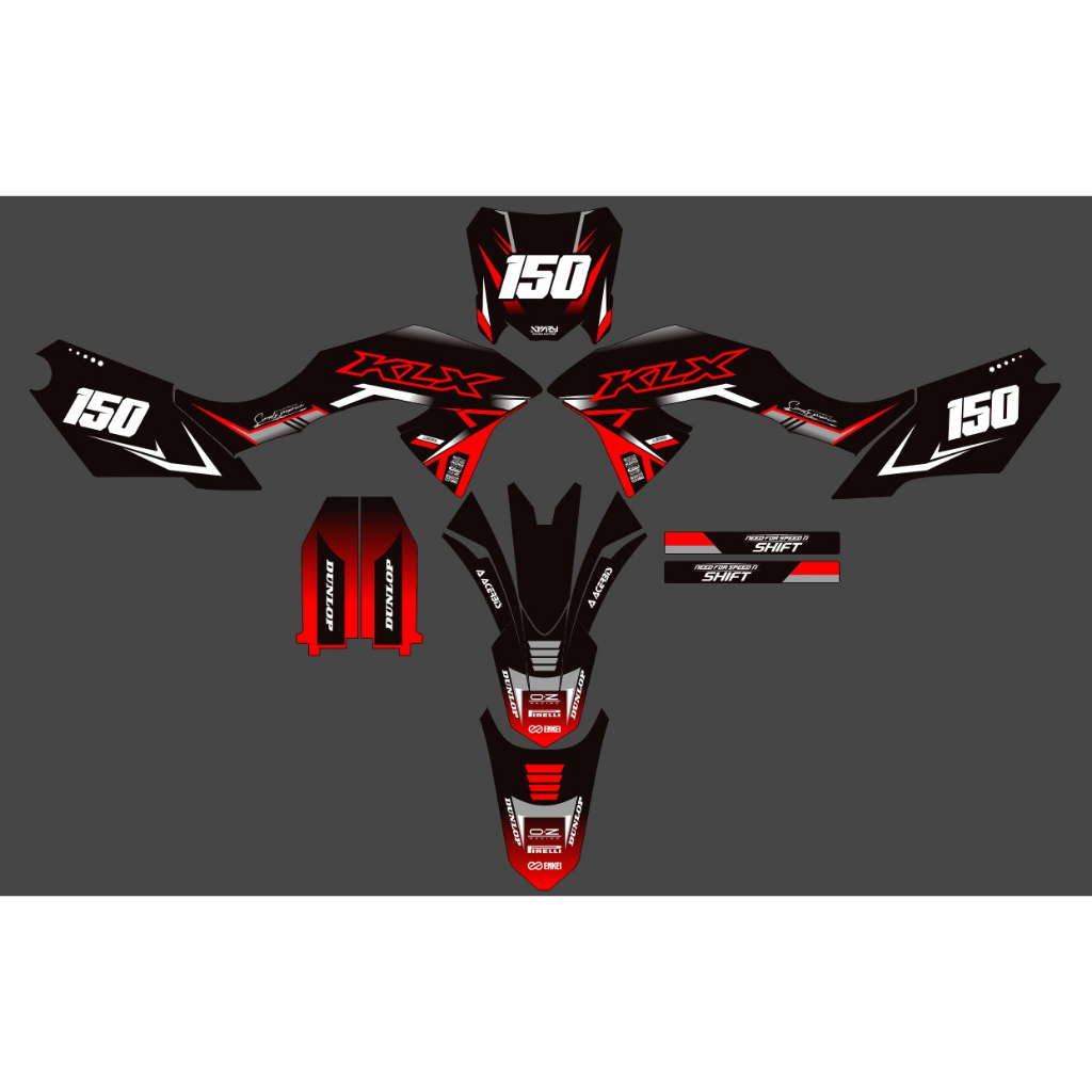 Decal Dekal Stiker Sticker Motor KLX BF HITAM MERAH Bebas Design
