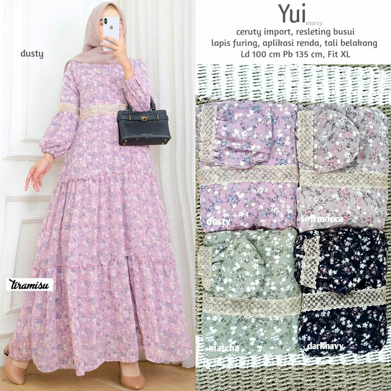 TIRAMISU Yui gamis ceruty full furing ld 100 allsize dress bunga dress pesta busui friendly maxi cer