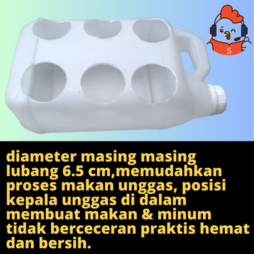 wadah pakan bebek ayam unggas galon 5 liter 6 lubang anti tumpah zeorfarm