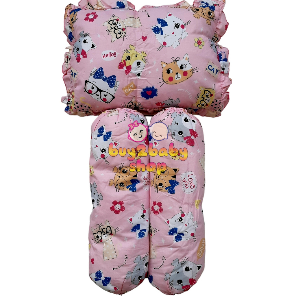 Bantal Guling bayi motif karakter warna warni lucu 1 set (1 Bantal 2 Guling)